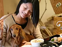 愛犬と食事を楽しむお客様に、思わずほっこり
