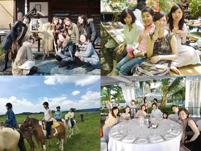 社内イベントや社員旅行がたくさん！（写真はグアム、京都、青森など）