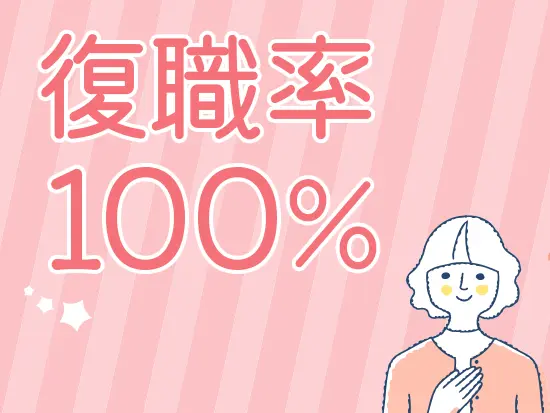 産育休からの復職率は100％。新卒から働き続ける社員もいるなど、女性に優しい環境です