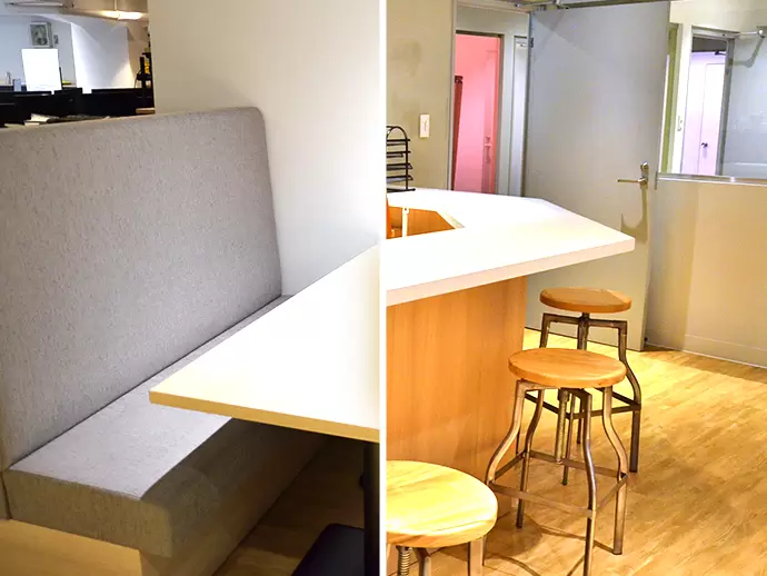 オフィス内にはミーティング用のソファー席や、カフェスペースも♪