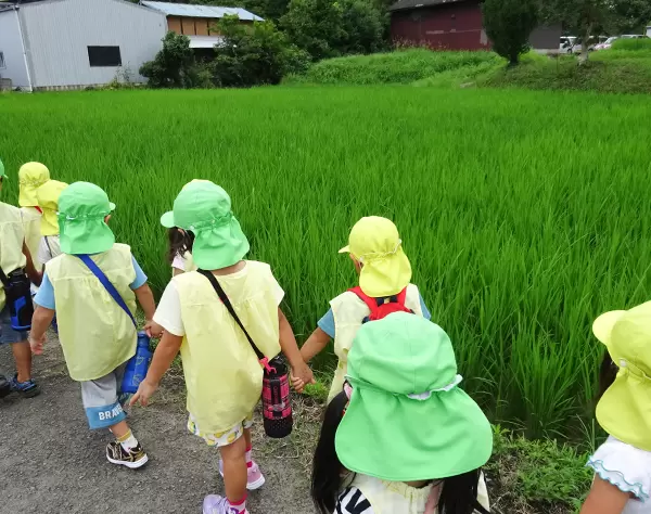 田植えに向かう子どもたち。この後、泥まみれになってはしゃぎ回りました！（熊本）