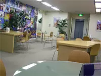 広々としたロビーにはグローバルな雰囲気が漂います
