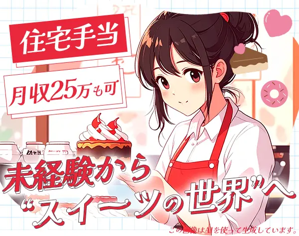 ケーキ販売スタッフ#未経験OK#住宅手当#完全週休二日制#SNS活用や店内POPも