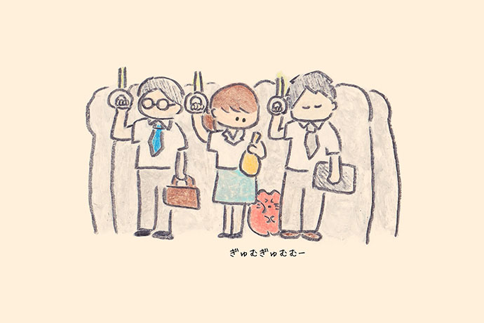 満員電車で通勤する人をいっぱい褒めてくれるネコ【連載：もくもくちゃんの優しい世界】