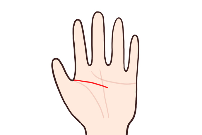 短い頭脳線を示す手相のイラスト