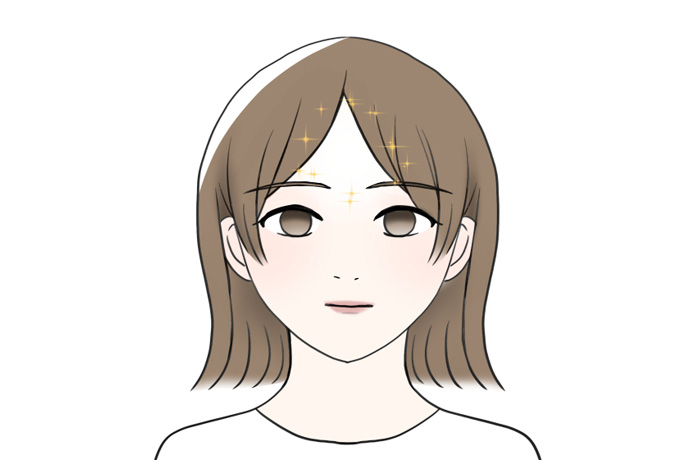額にツヤがある女性のイラスト